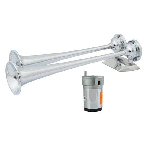AFI 10106 Dual Trumpet Chrome Brass Air Boat Horn Kit with Compressor, 12 Volt, ABYC/NMMA Compliant