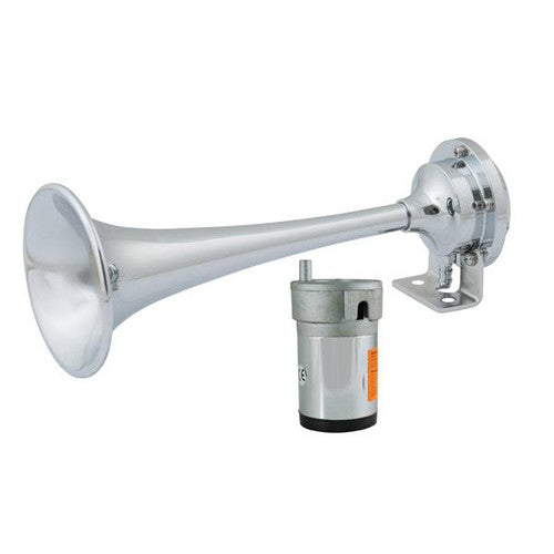 AFI Single Trumpet Chrome Brass Mini Air Boat Horn Kit with Compressor, 10107, 12/24V, 126 dB, ABYC/NMMA Compliant to 66 Feet