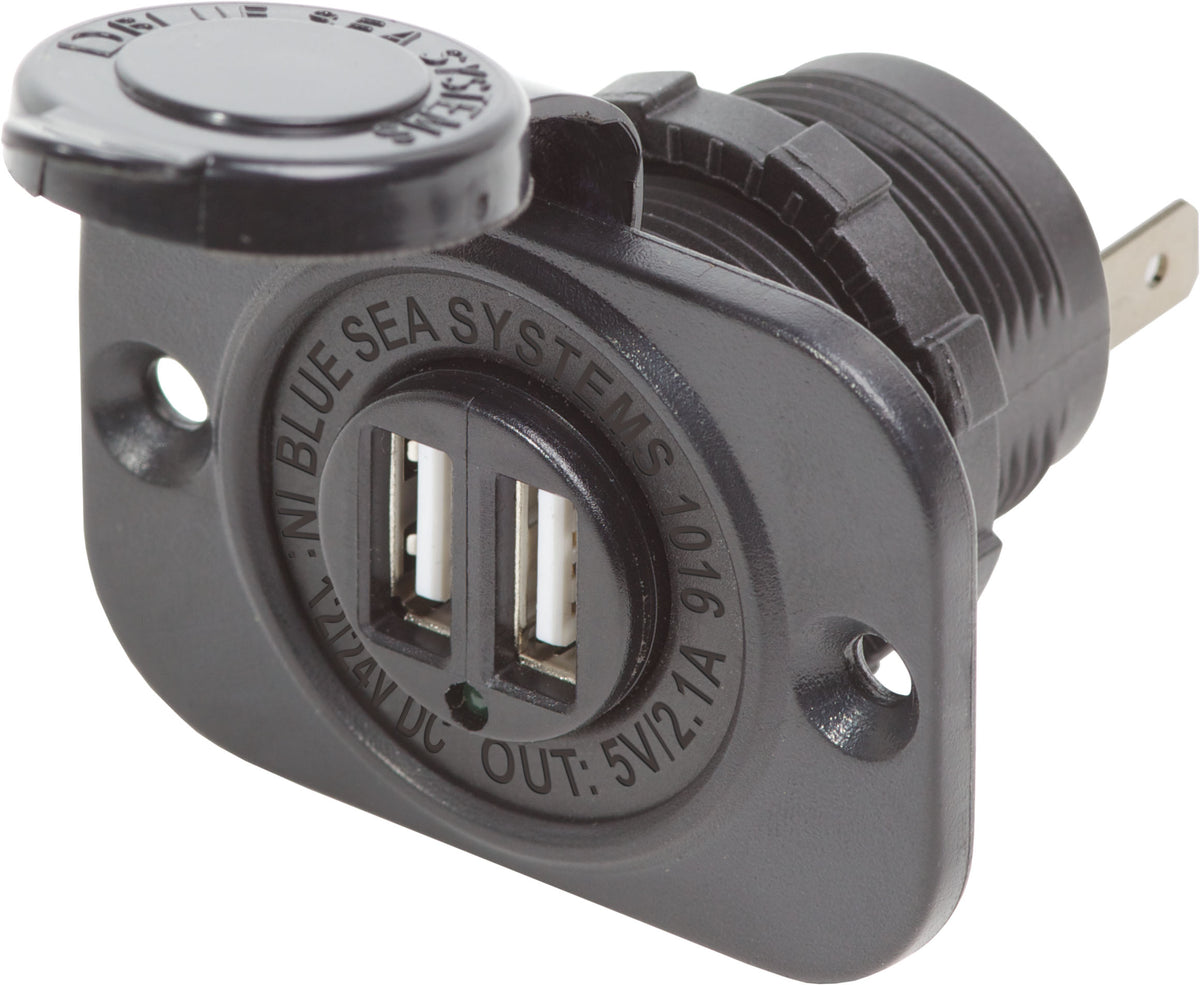 Blue Sea Systems 1016 Dual USB Charger Socket, 12/24V DC, 2.1A, Black