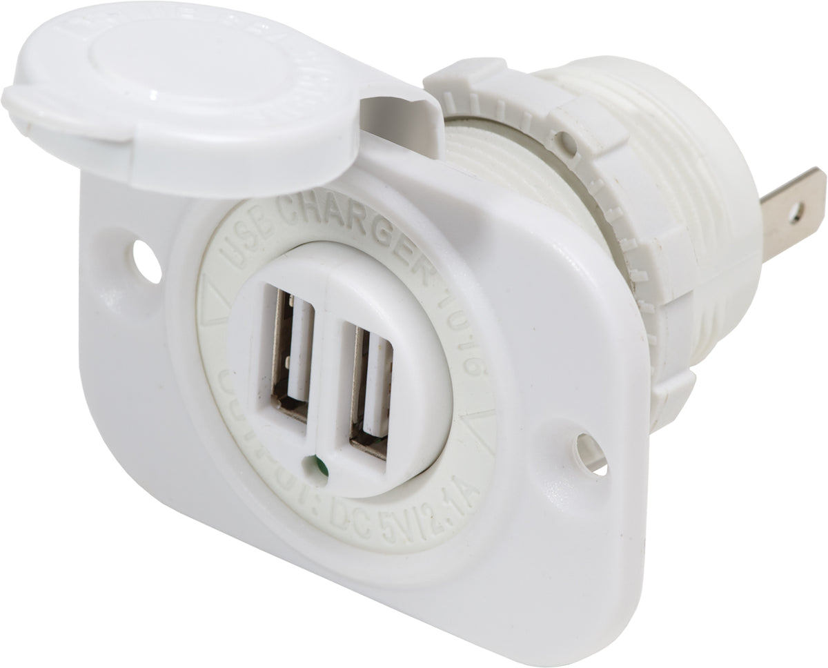 Blue Sea Systems Dual USB Charger Socket Mount, White, 12V DC 2.1A