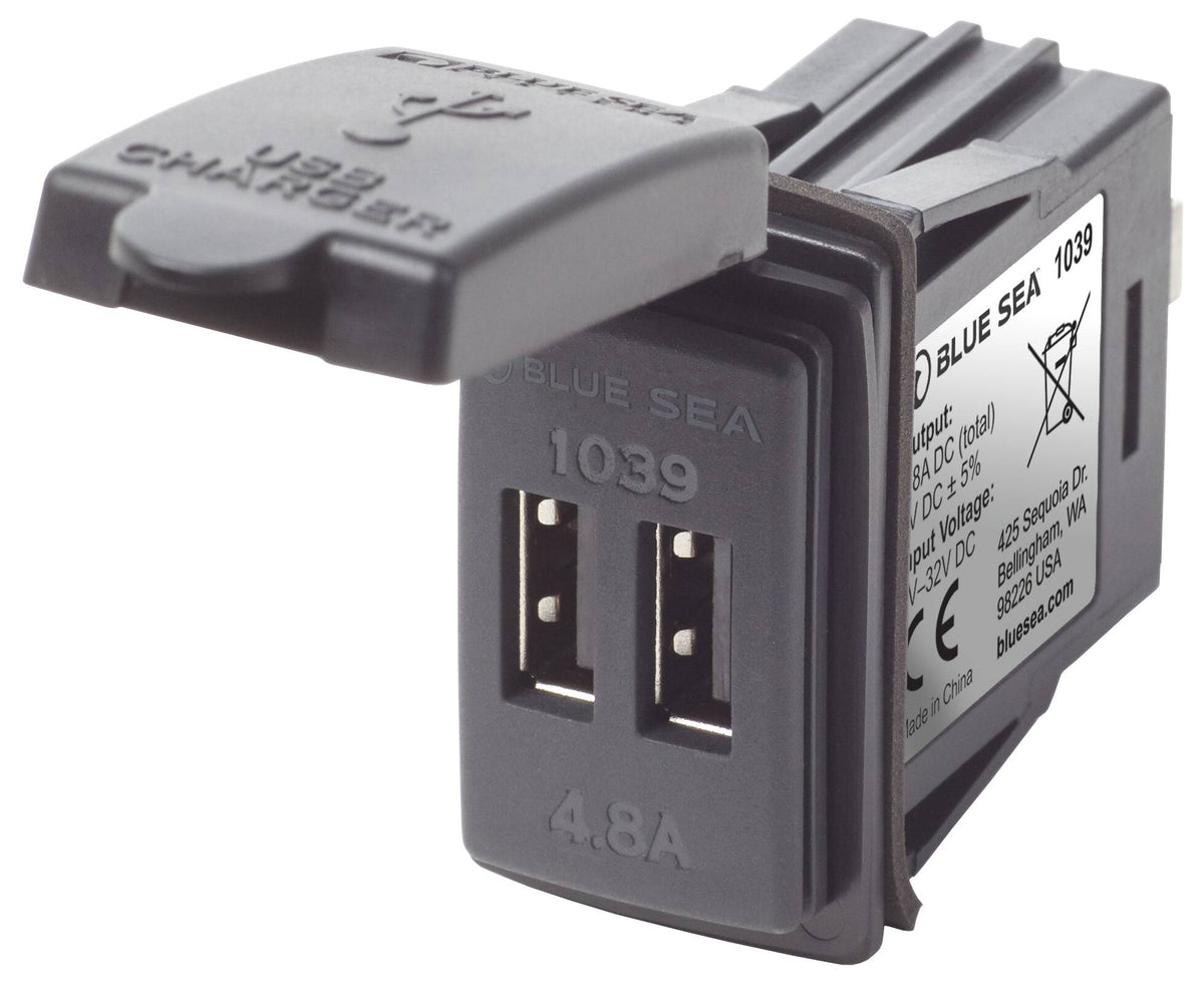 Blue Sea Systems 1039 Dual USB Charger, 12/24V 4.8A, Contura Switch Mount