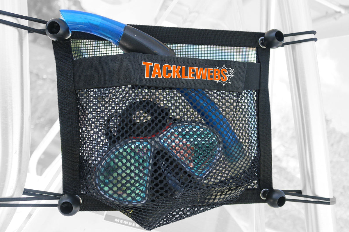 TackleWebs Bungee Storage Pocket, 12" x 10" Grommet-Mount Tackle Web - Available in Black and White