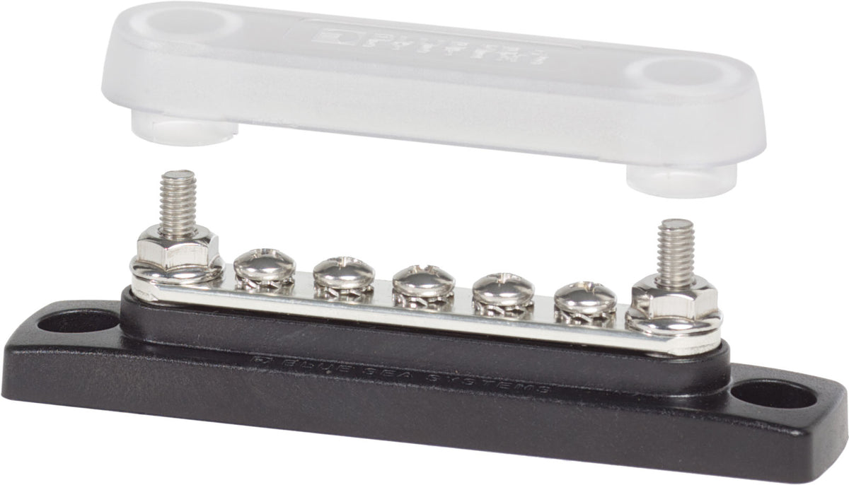 Blue Sea Systems 2314 MiniBus Common Bus Bar, 5 x #8-32 and 2 x #10-32 Studs, 100A, with Cover