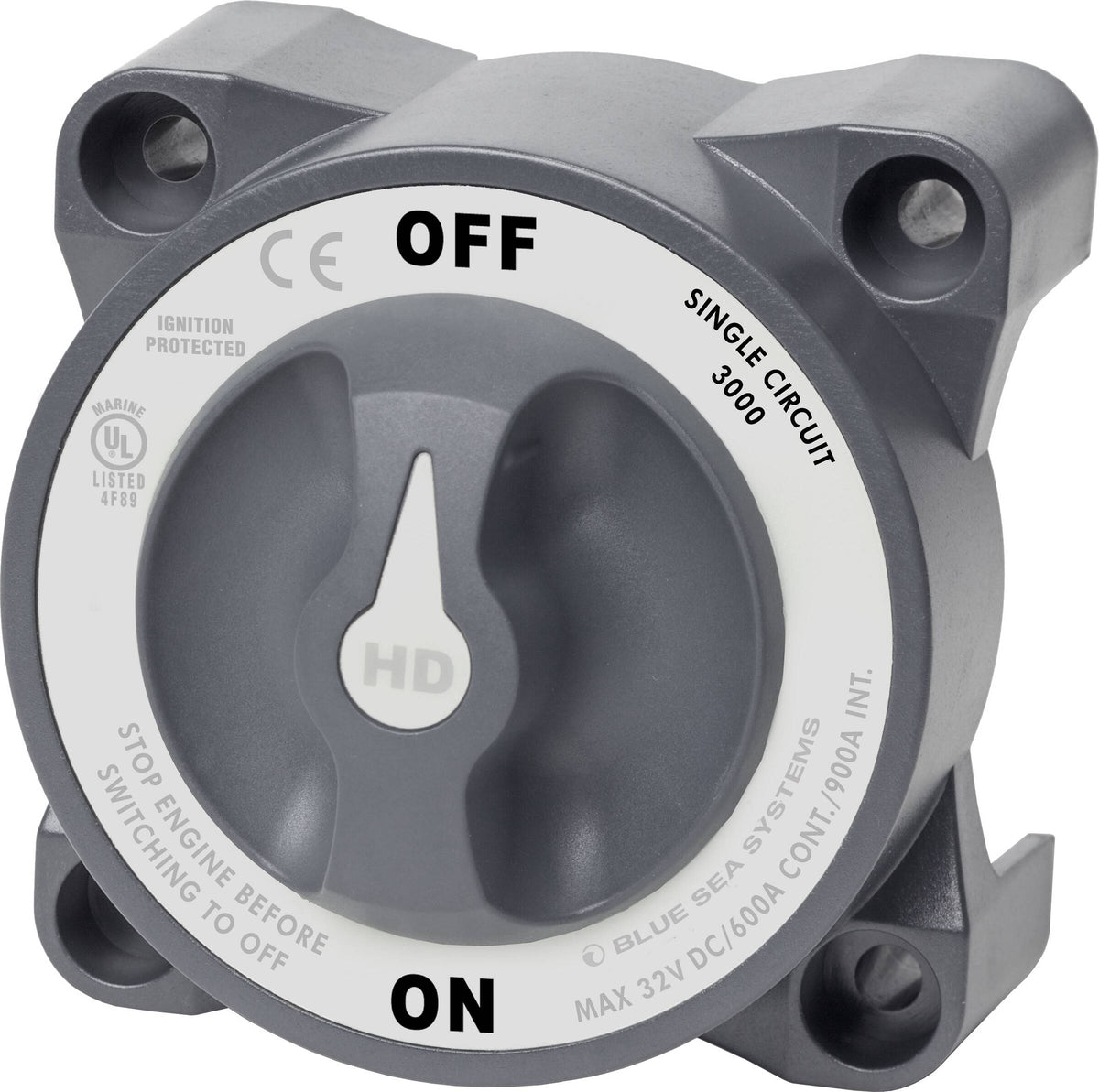 Blue Sea Systems 3000 Single Circuit ON-OFF Battery Switch, 600 Amp, Grey