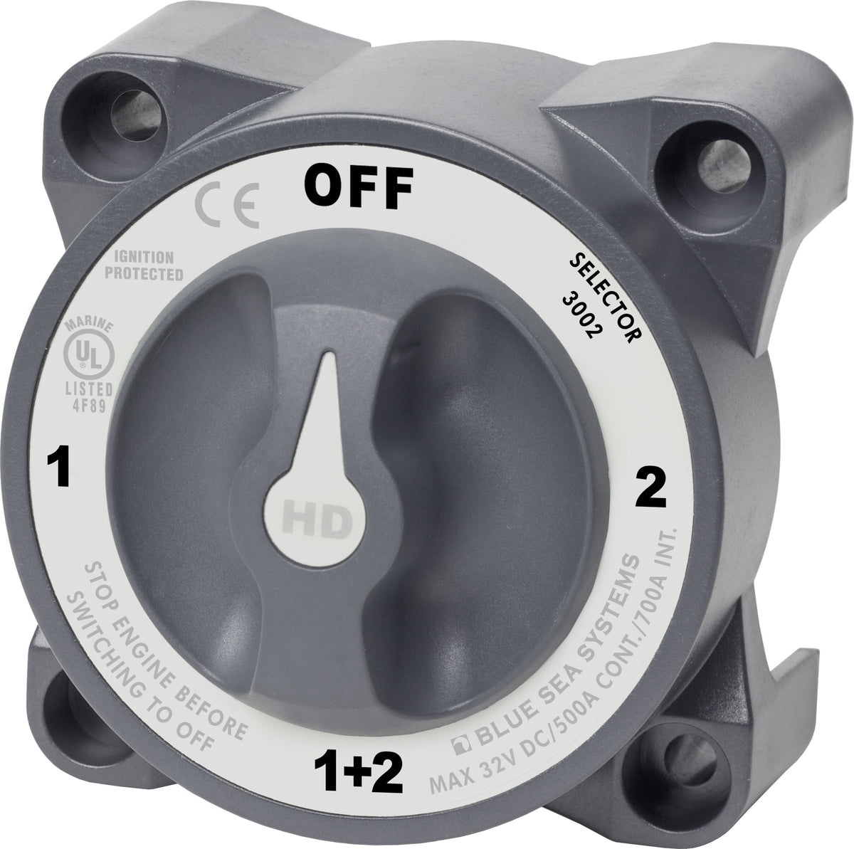 Blue Sea Systems 3002 Heavy-Duty 4-Position Battery Selector Switch, 500A Continuous