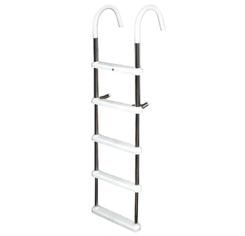 JIF Marine 5-Step Aluminum Gunwale Hook Ladder, 11 Inch Vinyl-Covered Hooks, DMT5A-11