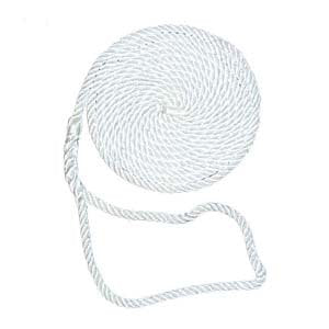 Amstrand 3-Strand Twisted Nylon Dock Line, White - Available in 3/8" x 15' to 3/8" x 20'
