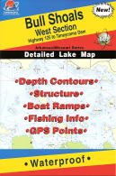 Fishing Hotspots Bull Shoals West Section Fishing Map, Highway 125 to Taneycomo Dam, Arkansas Fishing Series L172