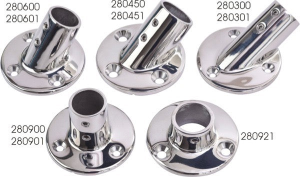 Sea-Dog Round Base Rail Fittings - 316 Stainless Steel, 30/60/90 Degree, 7/8" to 1" Tube