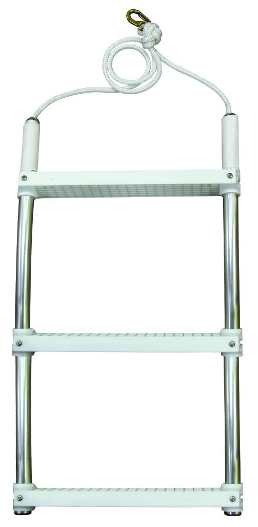 JIF Marine 3-Step Rope Boat Ladder, Anodized Aluminum Frame, 250 lb Capacity, Model EOO3