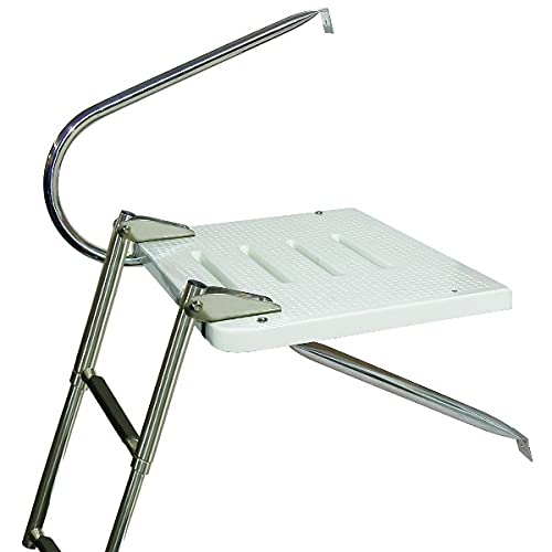 JIF Marine EKU3 3-Step O/B Transom Platform Ladder, Aluminum with Stainless Steel 316 Arm