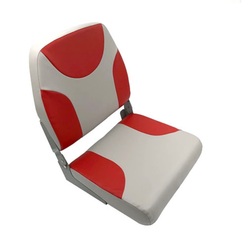 Gen3 Marine Classic Low Back Folding Boat Seat, Gray/Red, 5-1/4 Inch 4-Hole Mount