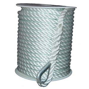 AAmstrand Nylon 3 Strand Twisted Anchor Line, White - Available in 1/2" x 100' to 5/8" x 200'