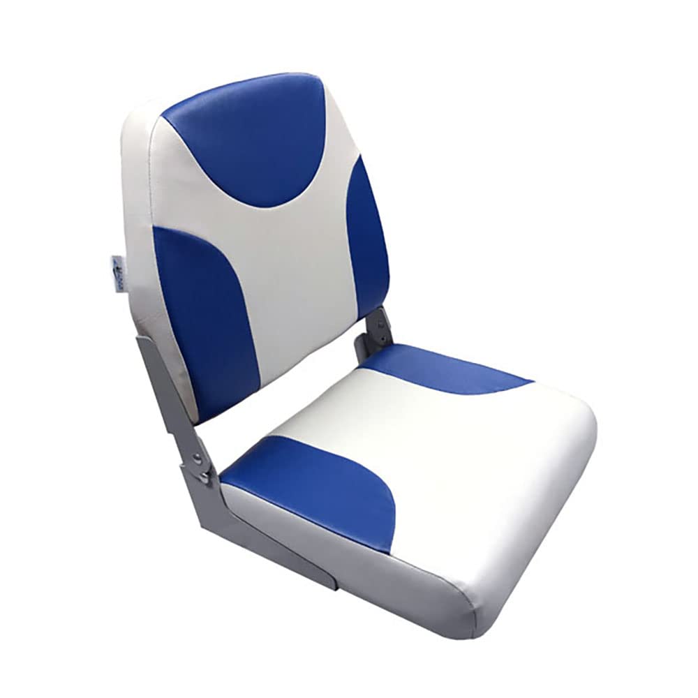 Gen3 Marine Classic Low Back Folding Boat Seat, Gray/Blue, 5-1/4 Inch Hole Pattern