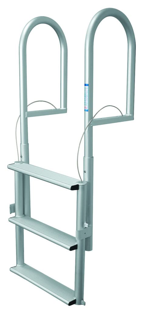 JIF Marine DJX3-W 3-Step Retractable Dock Ladder, 4 Inch Wide Steps, 750 lb Capacity