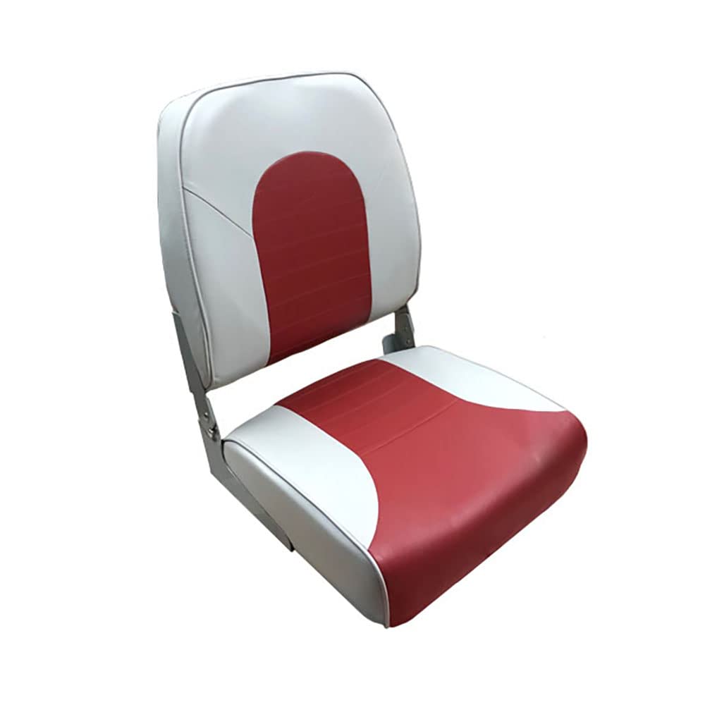 Gen3 Marine Classic High Back Folding Boat Seat, Gray/Red, 5-1/4 Inch 4-Hole Mount