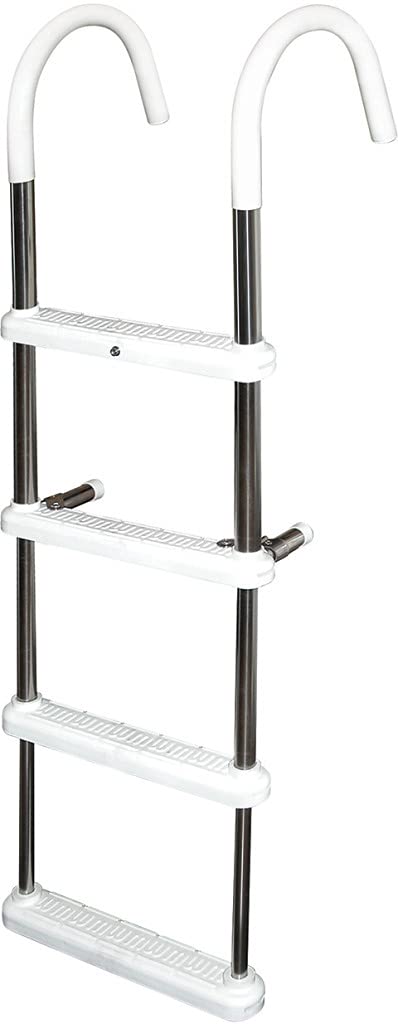JIF Marine 3-Step Aluminum Gunwale Hook Ladder with 7 Inch Vinyl-Covered Hooks, 250 lb Capacity