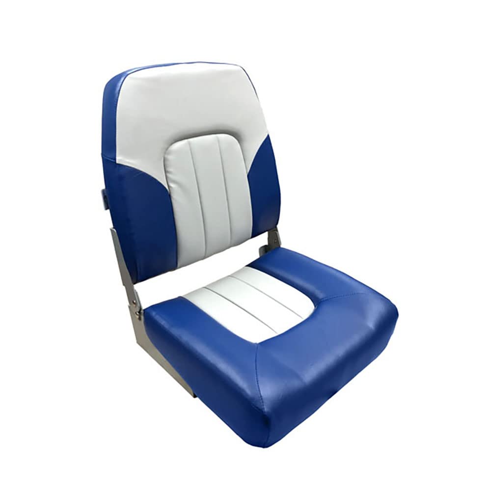 Gen3 Marine Deluxe High Back Folding Boat Seat, Gray/Blue, 5-1/4 Inch 4-Hole Mount