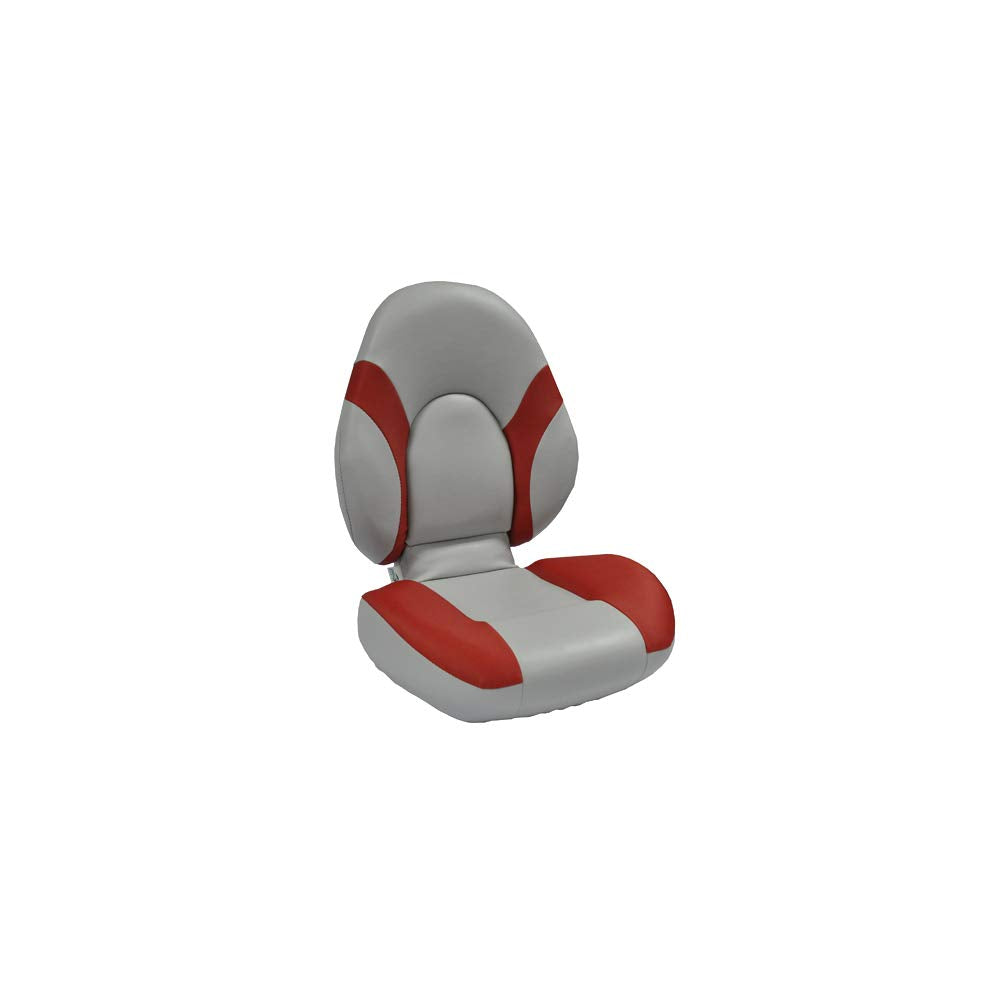 Gen3 Marine Centric Folding Boat Seat, Light Grey/Red, 4-Bolt Pedestal Mount