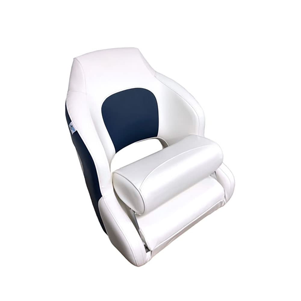 Gen3 Marine Premium Captain's Bucket Seat, White/Blue, Flip-Up Bolster
