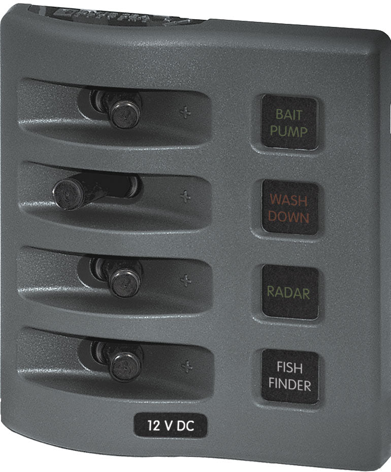 Blue Sea Systems WeatherDeck 4304 Waterproof Fused Switch Panel, 4-Position, 12 Volt DC, IP67