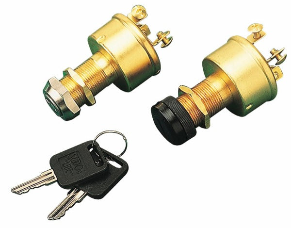 Sea-Dog 420350-1 Three Position Ignition Switch, Off-Ignition-Start, 13/16 Inch Long Shaft, Stamped Brass