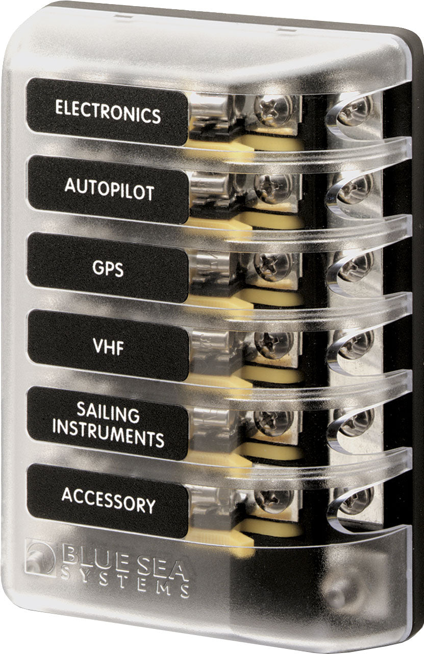 Blue Sea Systems 5015 ST Glass Fuse Block, 6-Circuit with Negative Bus, 30 Amp