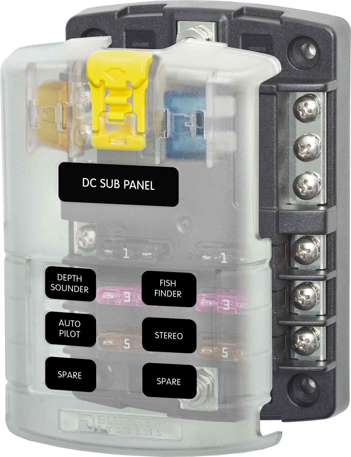 Blue Sea Systems 5025 ST Blade 6-Circuit Fuse Block with Negative Bus and Cover, 100 Amp