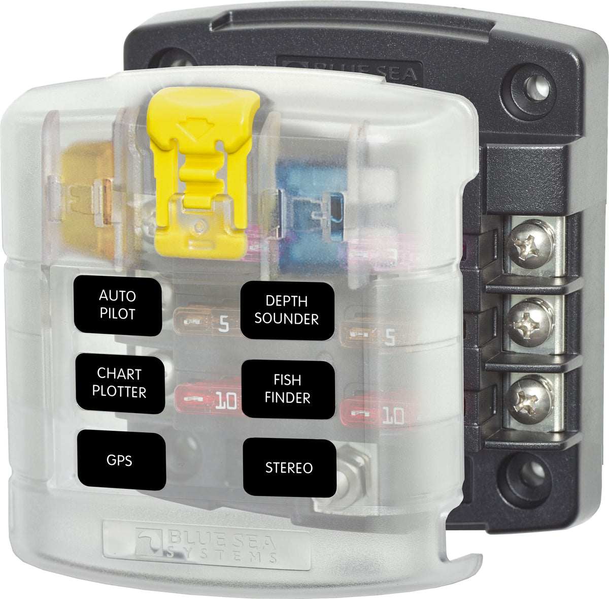 Blue Sea Systems 5028 ST Blade Fuse Block with Cover, 6 Circuit, Without Negative Bus, 30 Amp