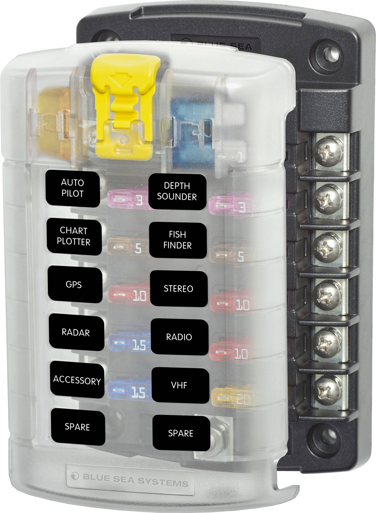 Blue Sea Systems 5029 ST Blade Fuse Block, 12 Circuit with Cover, 100 Amp