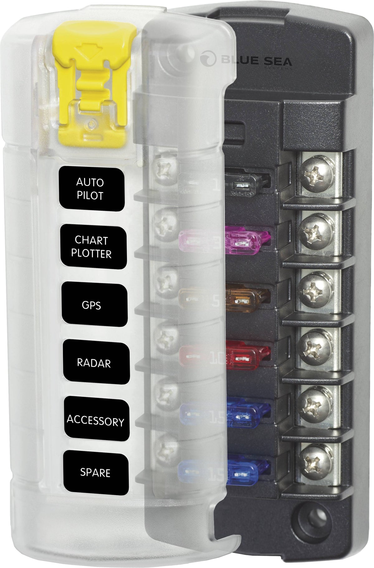 Blue Sea Systems 5035 ST Blade Fuse Block, 6 Independent Circuits, 100 Amp, with Cover