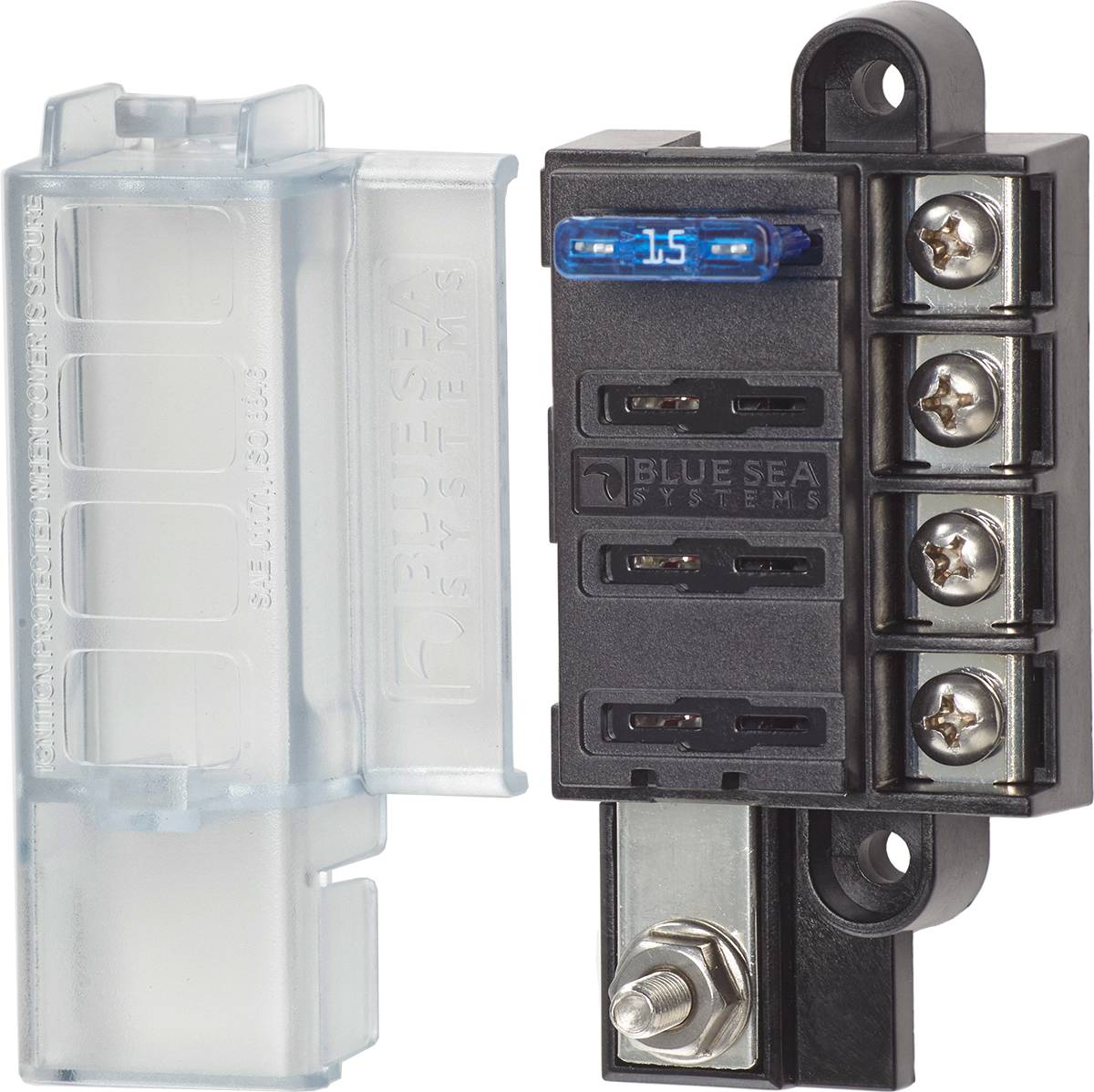 Blue Sea Systems 5045 ST Blade Fuse Block, Compact 4-Circuit, 100 Amp, 32V DC