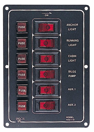 Sea-Dog 422110-1 Aluminum Vertical DC Switch Panel, 6 Rocker Switches
