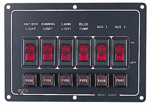 Sea Dog Line 6-Gang Horizontal Aluminum Rocker Switch Panel, Part Number 422210-1