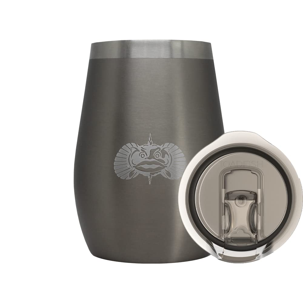 Toadfish 10 oz Non-Tipping Stainless Steel Wine Tumbler with SmartGrip Suction Base, Graphite