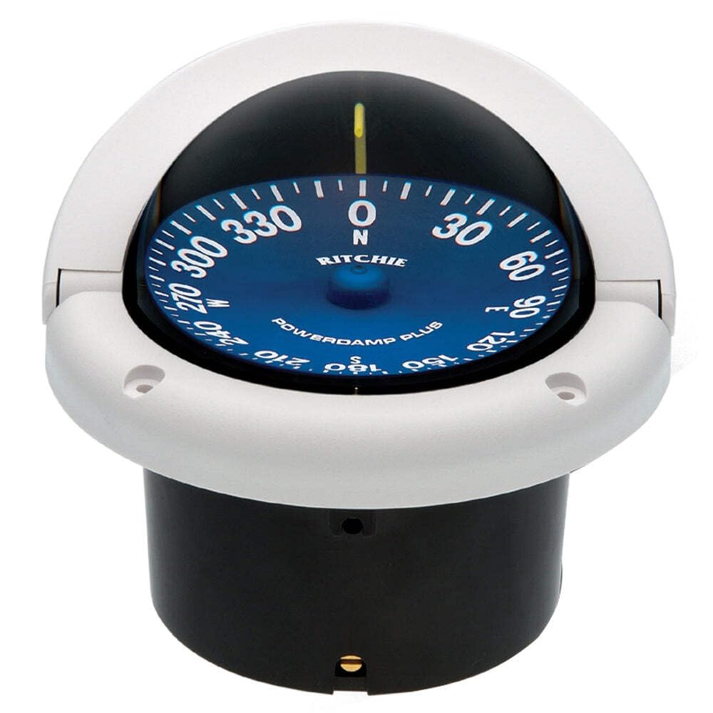 Ritchie SuperSport SS-1002 Flush Mount Marine Compass, 3.75" Blue Dial - White or Black Housing