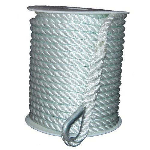 Aamstrand 3/8 Inch Twisted Nylon Anchor Line - Available in 100' to 200' Lengths, White