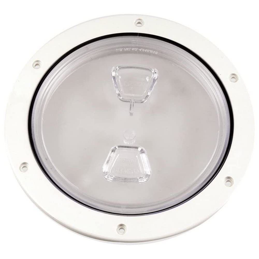 Beckson Marine 6 Inch Screw-Out Deck Plate, White with Clear Center - DP60-W-C