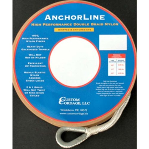 Custom Cordage Double Braid Anchor Line - White, 3/8" to 5/8"