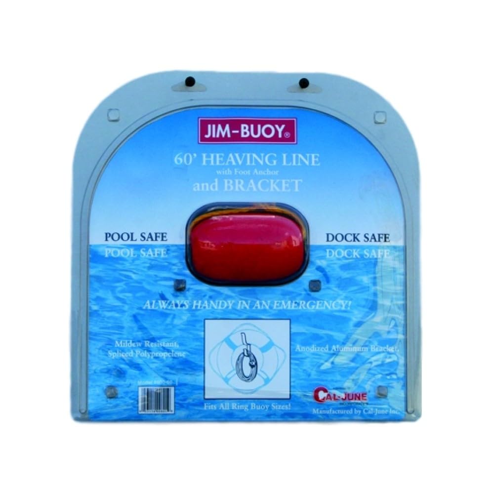 Jim-Buoy 800-30 Heaving Line and Bracket, 30 Foot Yellow Polypropylene Throw Line with Anodized Aluminum Bracket