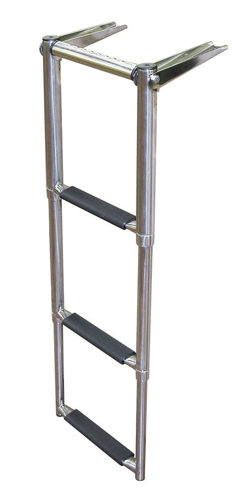 JIF Marine EQB3 3-Step Over Platform Telescoping Boat Ladder, 316 Stainless Steel, 400 Pound Capacity