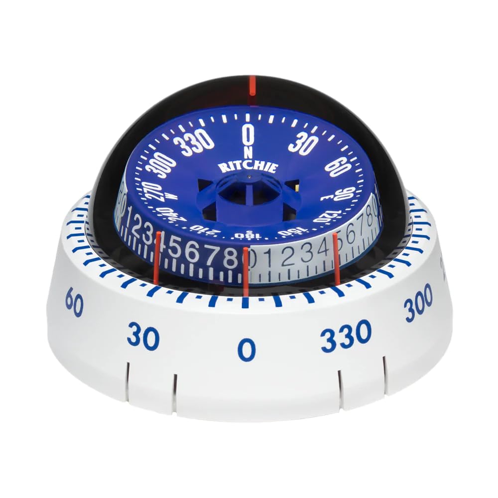 Ritchie X-Port Tactician XP-98W Surface Mount Sailing Compass, 3 Inch Tactical CombiDial, White with Blue Dial