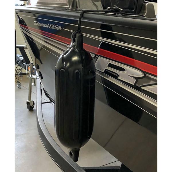 Gen3 Marine Twin Eye Boat Fender, 6.5 x 23 Inch, Black, Ribbed Vinyl