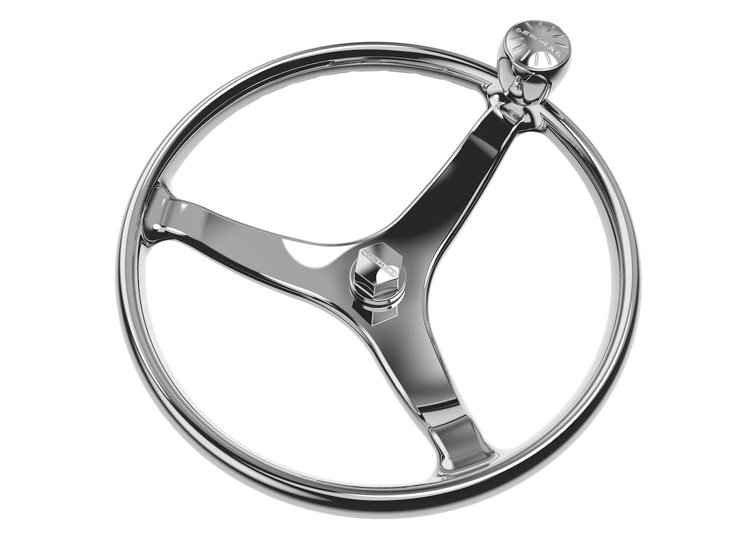 Lewmar 15.5 Inch Powerboat Steering Wheel with PowerGrip Control Knob and 5/8 Inch Nut, Part 89700821