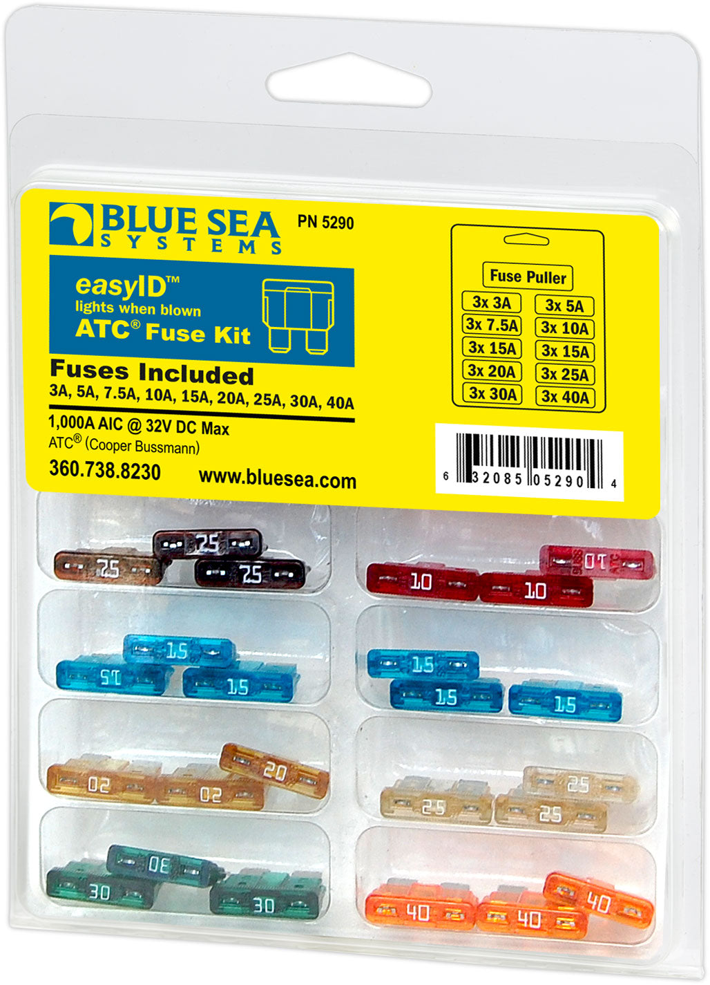 Blue Sea Systems 5290 EasyID Illuminating ATC Fuse Kit, Beige Standard Blade Fuse Assortment