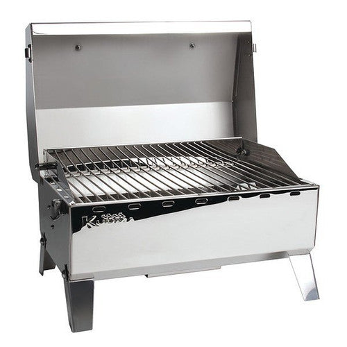 Kuuma Stow n' Go 125 Compact Gas Grill, Stainless Steel, 125 Sq In Cooking Surface, Mounts to Any Kuuma Rail, Rod, or Pedestal Mount