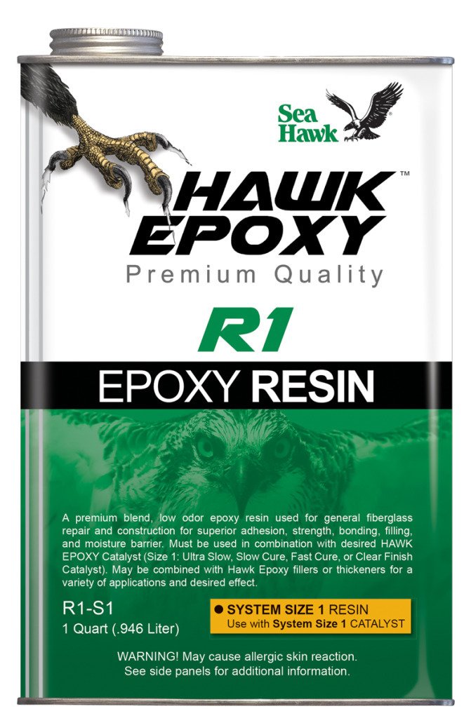 Sea Hawk R1-S1 Epoxy Resin, 1 Quart, Clear Low-Viscosity Marine Epoxy System Size 1