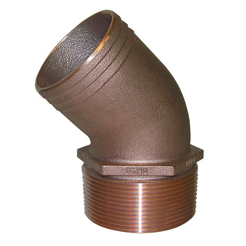 Groco PTHD Series Bronze 45 Degree Pipe to Hose Adapter, 1" to 1-1/4" NPT x Hose
