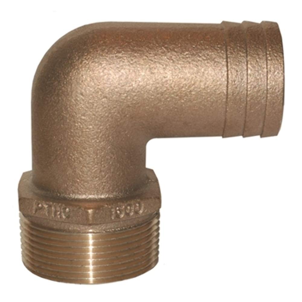 Groco PTHC-1000 90 Degree Bronze Pipe-to-Hose Adapter, 1 Inch NPT x 1 Inch Hose