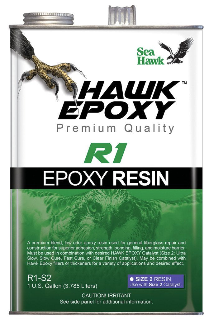 Sea Hawk R1-S2 Epoxy Resin, 1 Gallon System Size 2, Clear Low-Viscosity Fiberglass Resin